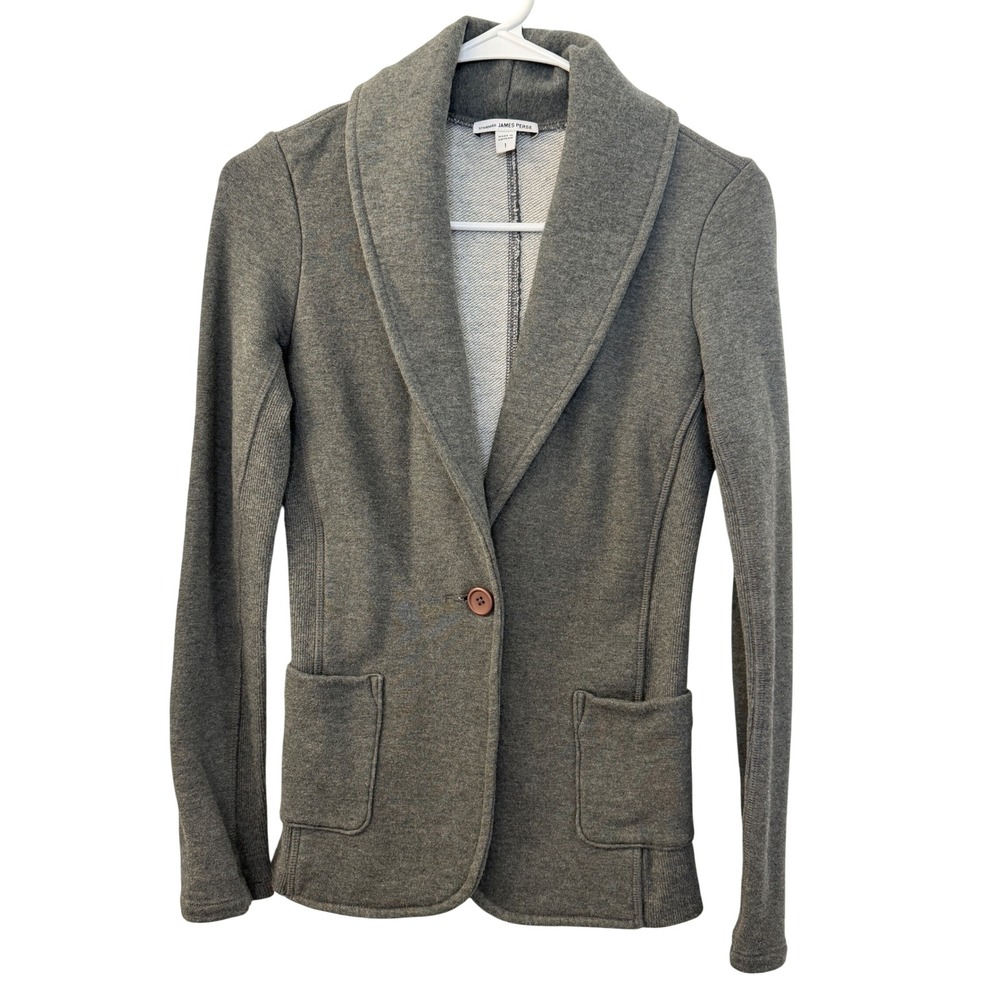 James Perse Gray Cotton French Terry Shawl Collar Blazer Jacket WOY2579CU Size 1